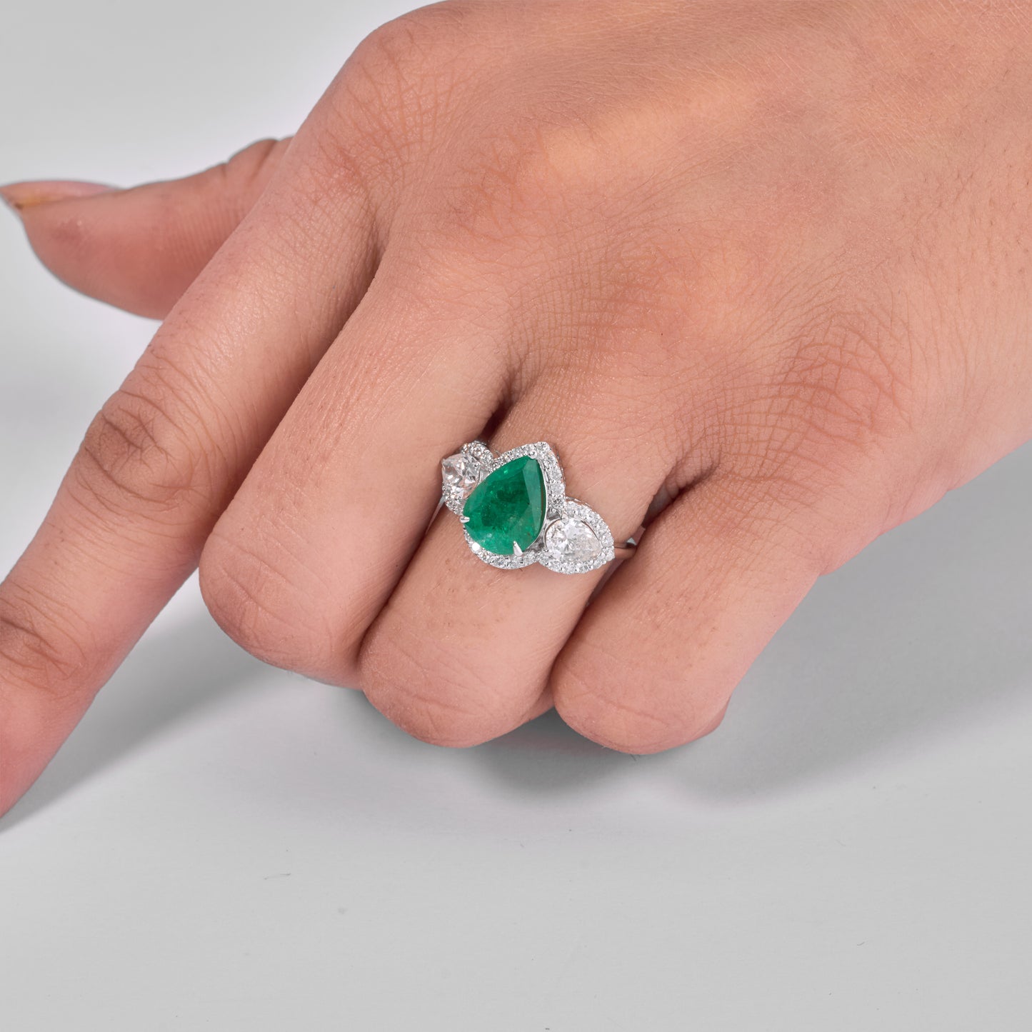 Emerald Diamond Three Stone Ring