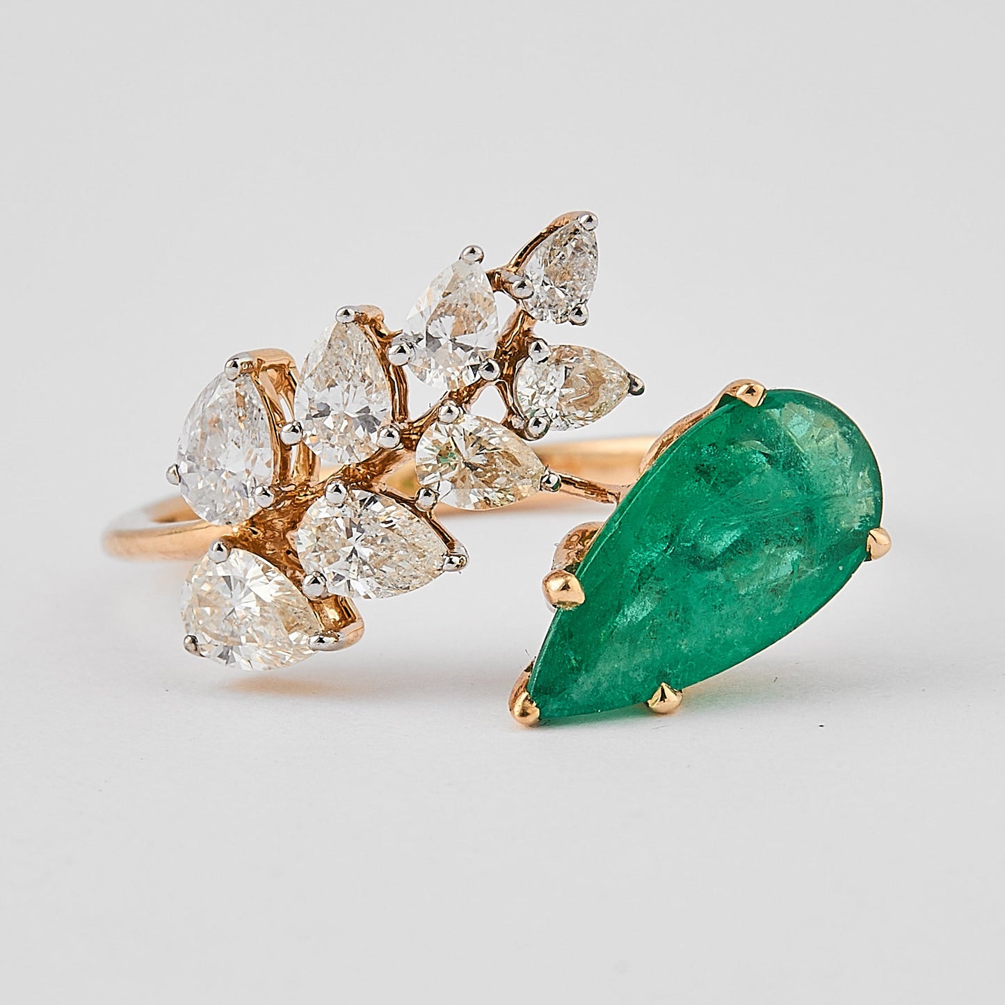 Pear Emerald Bypass Ring