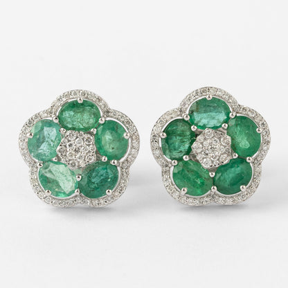 Emerald Flower Stud Earrings