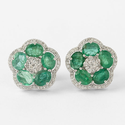 Emerald Flower Stud Earrings