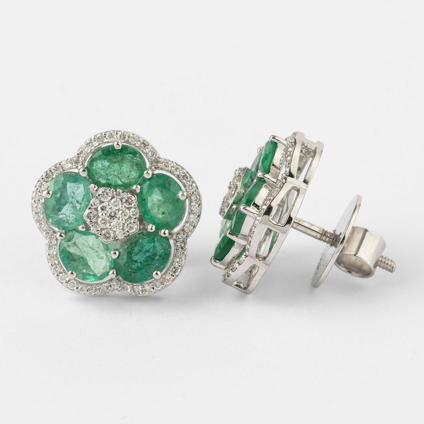 Emerald Flower Stud Earrings