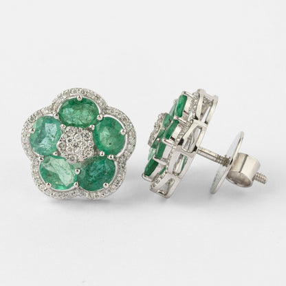 Emerald Flower Stud Earrings