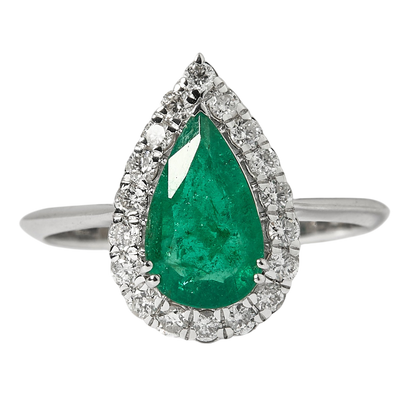 Pear Emerald Halo Diamond Ring