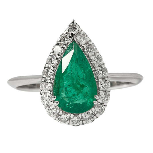 Pear Emerald Halo Diamond Ring