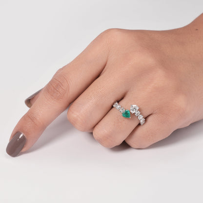 Heart Diamond Emerald Bypass Ring