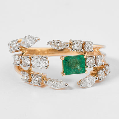 Emerald Diamond Cluster Ring