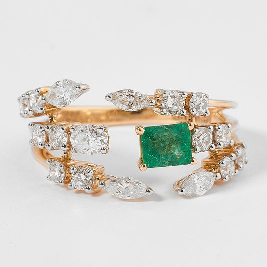 Emerald Diamond Cluster Ring