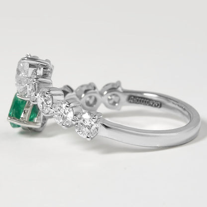 Heart Diamond Emerald Bypass Ring