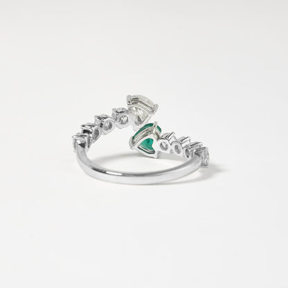 Heart Diamond Emerald Bypass Ring