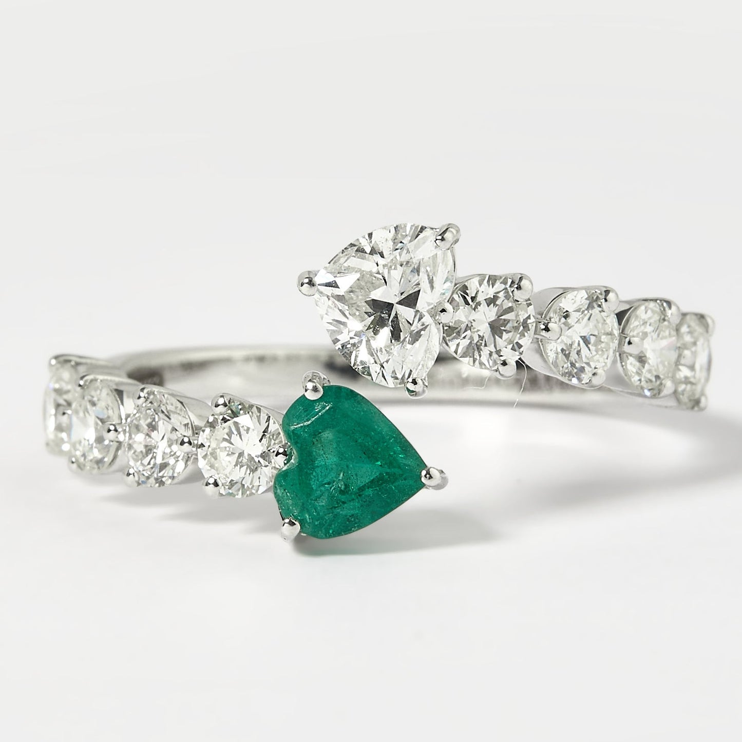 Heart Diamond Emerald Bypass Ring