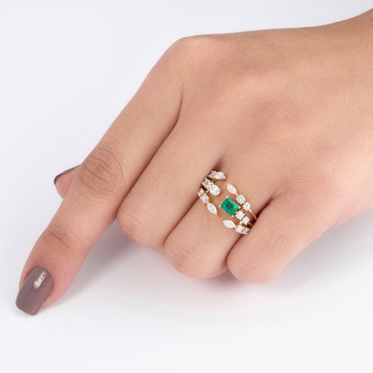 Emerald Diamond Cluster Ring