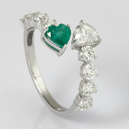 Heart Diamond Emerald Bypass Ring