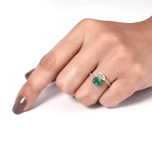 Pear Emerald Diamond Ring