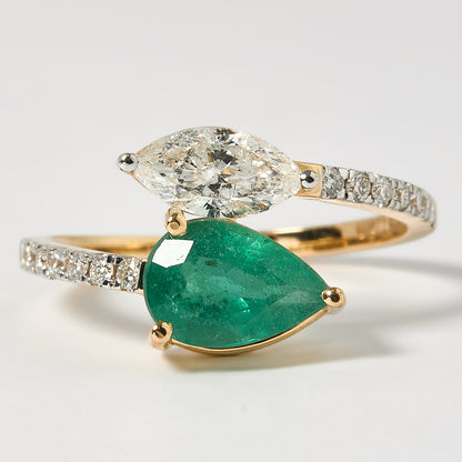 Pear Emerald Diamond Ring