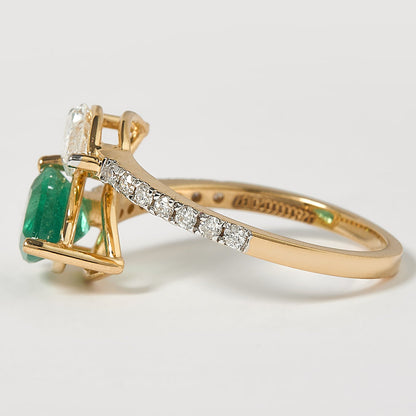Pear Emerald Diamond Ring
