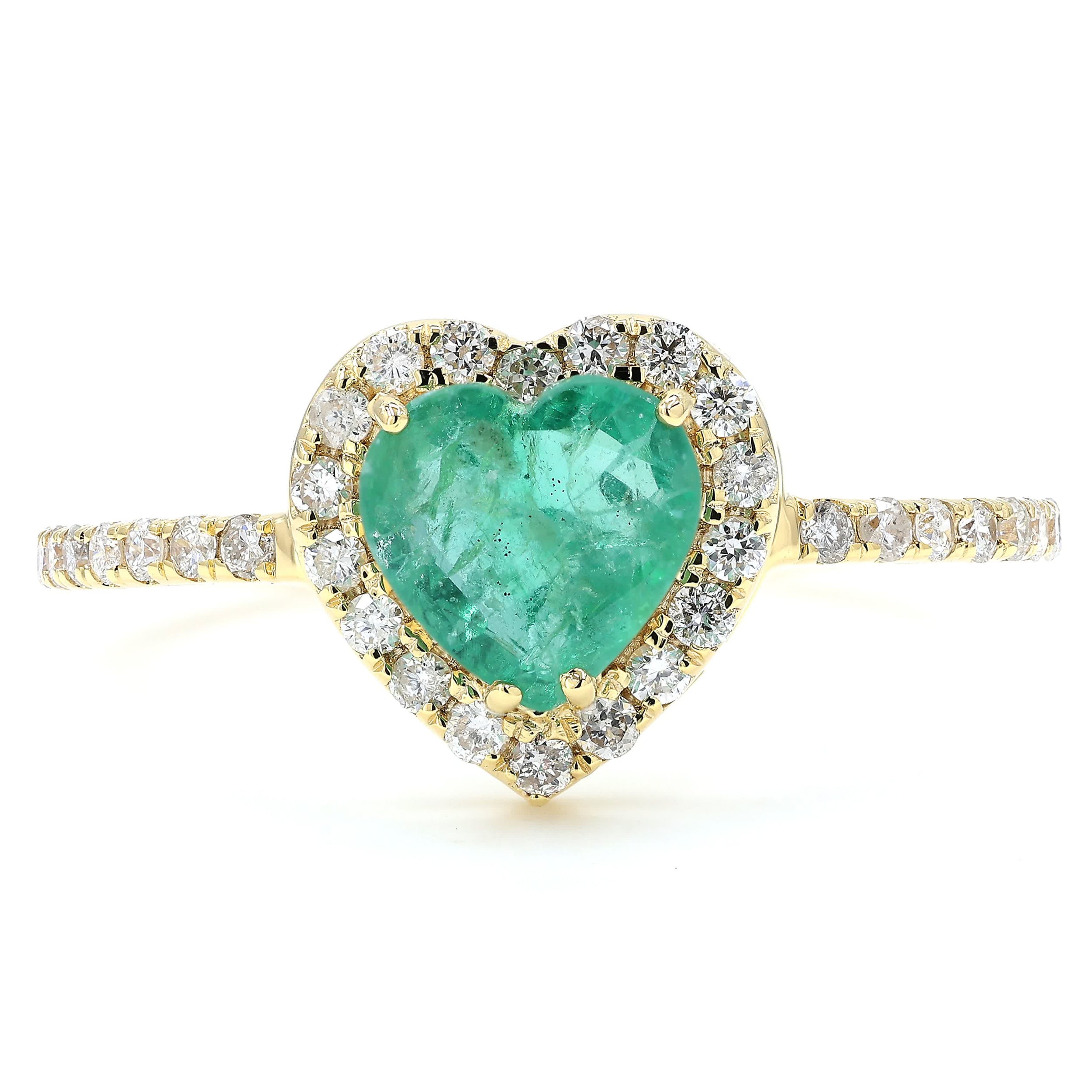 Heart Natural Emerald Halo Diamond Ring