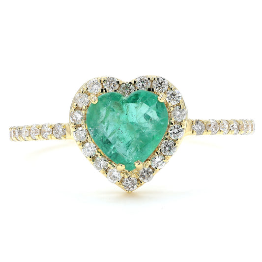 Heart Natural Emerald Halo Diamond Ring