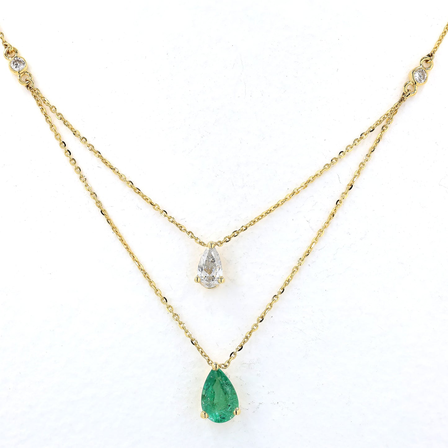 Pear Shape Emerald Diamond Layering Necklace