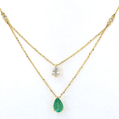 Pear Shape Emerald Diamond Layering Necklace