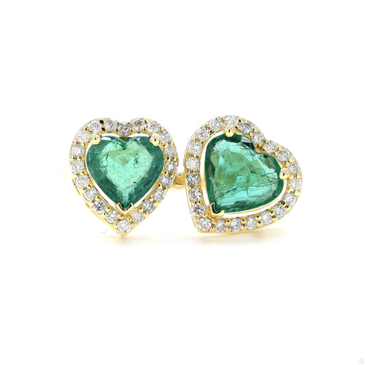 Heart Natural Emerald Diamond Open Band Ring