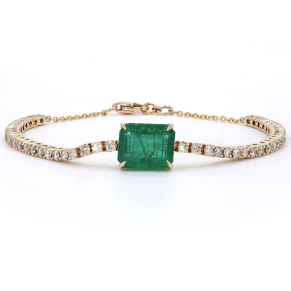 Emerald Diamond Tennis Chain Bracelet