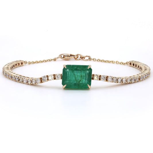 Emerald Diamond Tennis Chain Bracelet