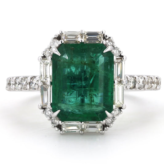 Emerald Baguette Halo Diamond Ring