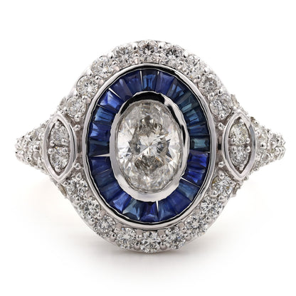 Natural Oval Diamond & Blue Sapphire Ring