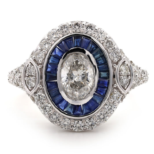 Natural Oval Diamond & Blue Sapphire Ring