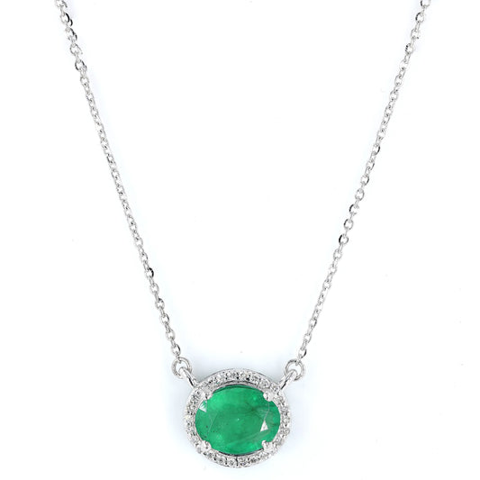 Oval Emerald Diamond Halo Necklace