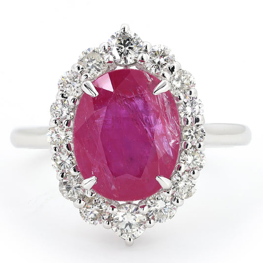 Natural Ruby Oval Halo Diamond Ring
