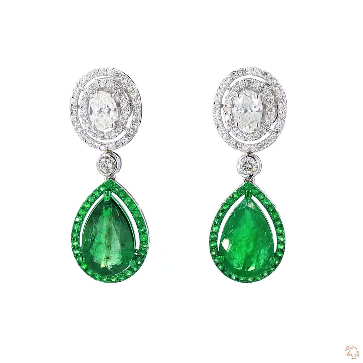 Pear Cut Emerald Diamond Drop Earrings