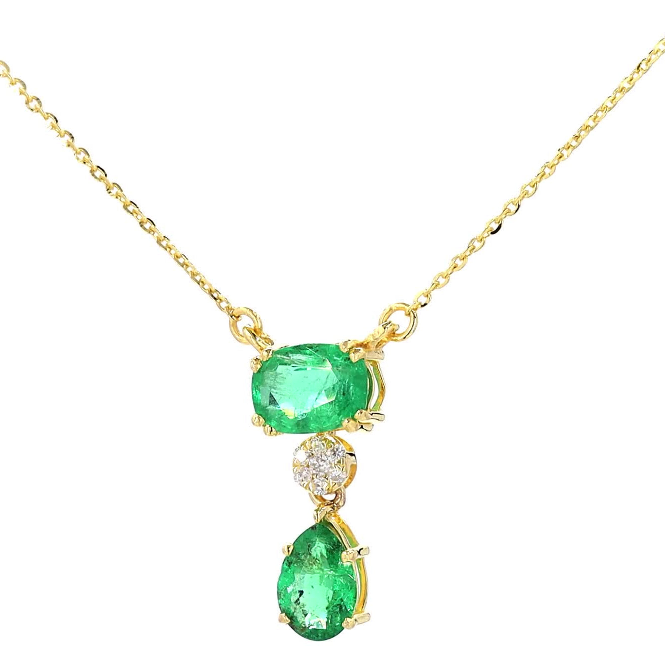 Natural Emerald Drop Diamond Pendant Necklace