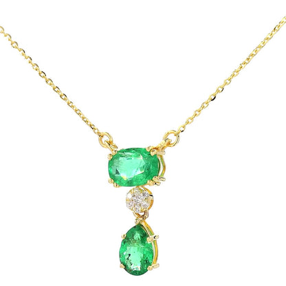Natural Emerald Drop Diamond Pendant Necklace