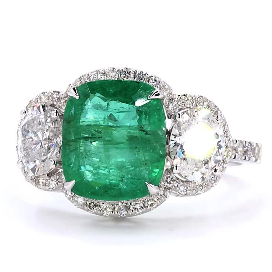 Cushion Cut Emerald Diamond Ring