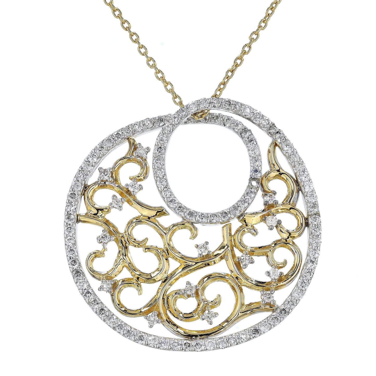 Filigree Circle Natural Diamond Pendant Necklace