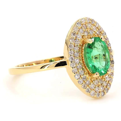 Natural Oval Emerald Halo Diamond Ring