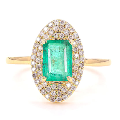 Emerald Cut Emerald Double Halo Ring