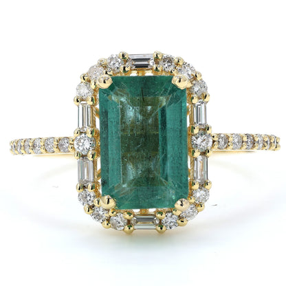 Natural Emerald Halo Diamond Ring