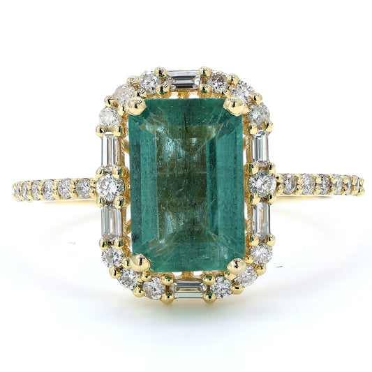 Natural Emerald Halo Diamond Ring
