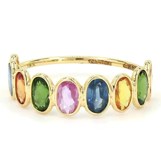 Multi Stone Emerald Cut Sapphire Gemstone Ring