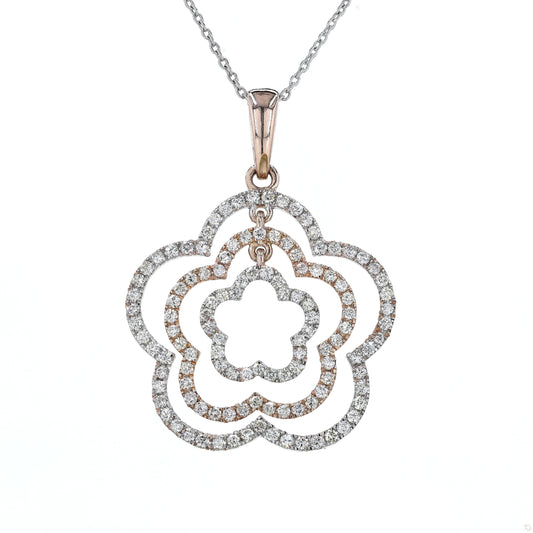 Layered Floral Diamond Pendant Necklace