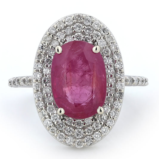 Oval Ruby Halo Diamond Ring