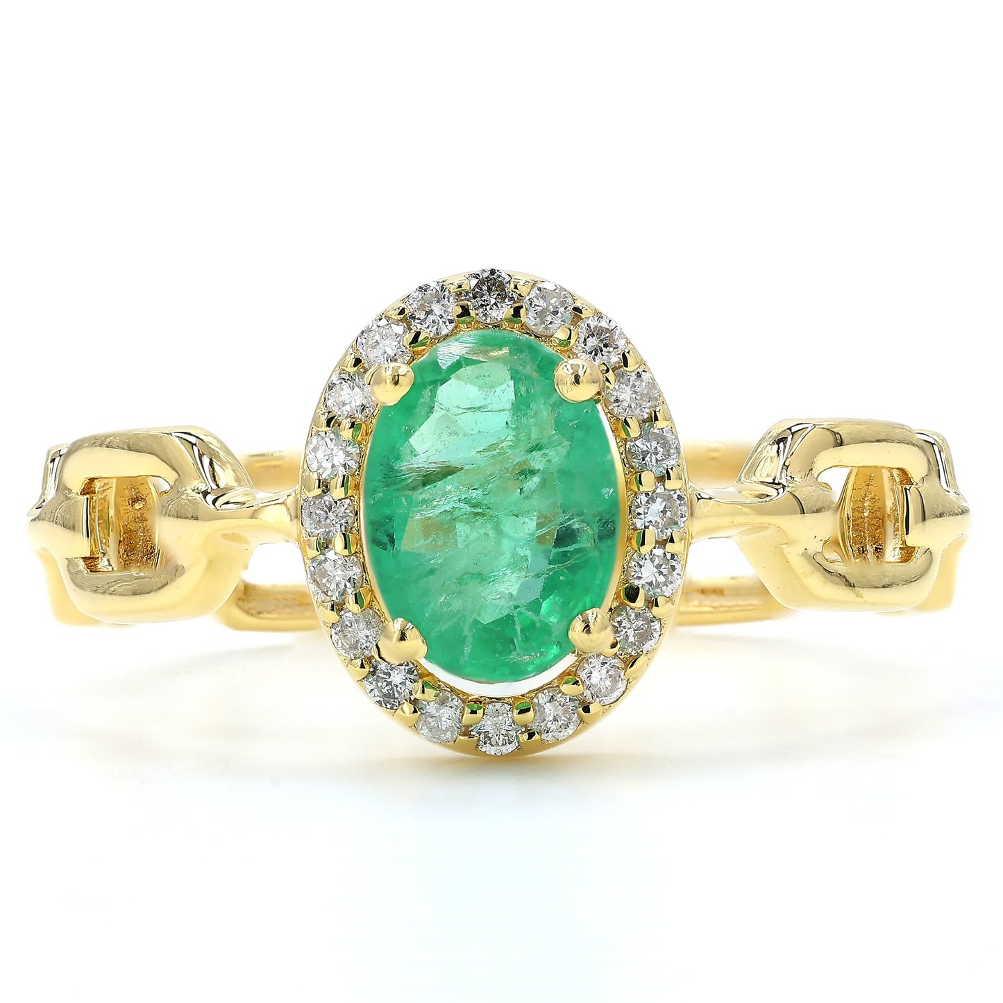Natural Oval Emerald Diamond Chain Link Ring