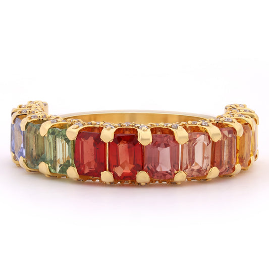 Multi Stone Emerald Cut Sapphire Gemstone Band Ring