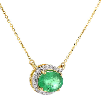 Oval Emerald Diamond Halo Necklace
