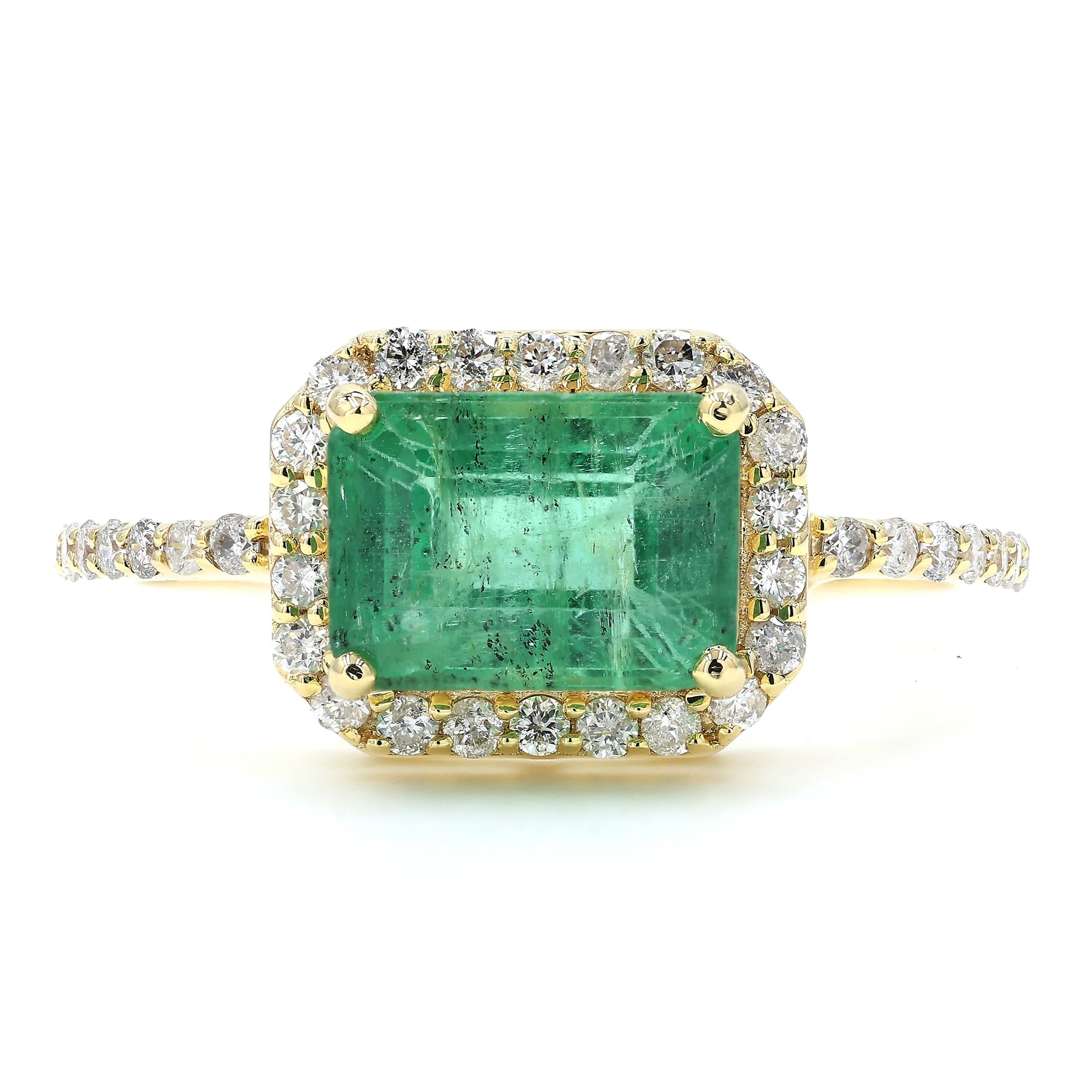 Emerald Cut Emerald Halo Ring