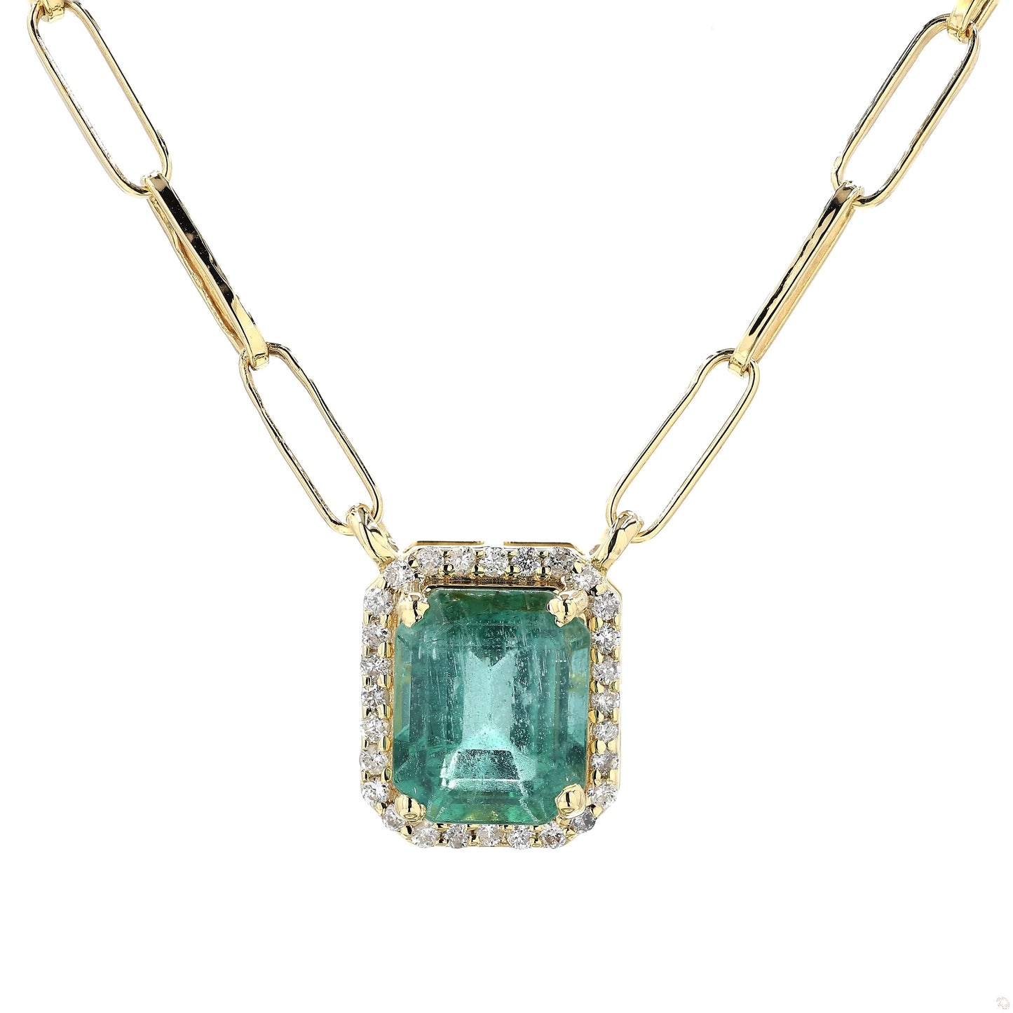 Emerald Halo Diamond Pendant Necklace