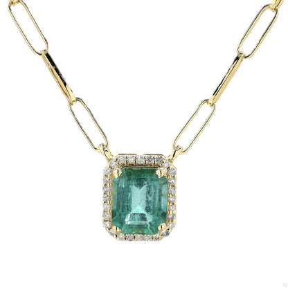 Emerald Halo Diamond Pendant Necklace