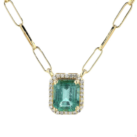 Emerald Halo Diamond Pendant Necklace